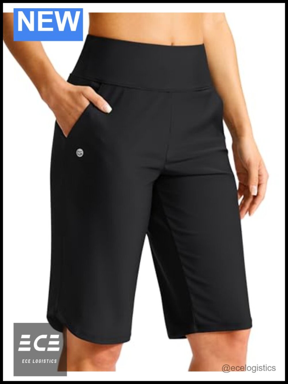 Women's 13" Long Swim Board Shorts with Pockets Knee Length UPF 50+ High Waist